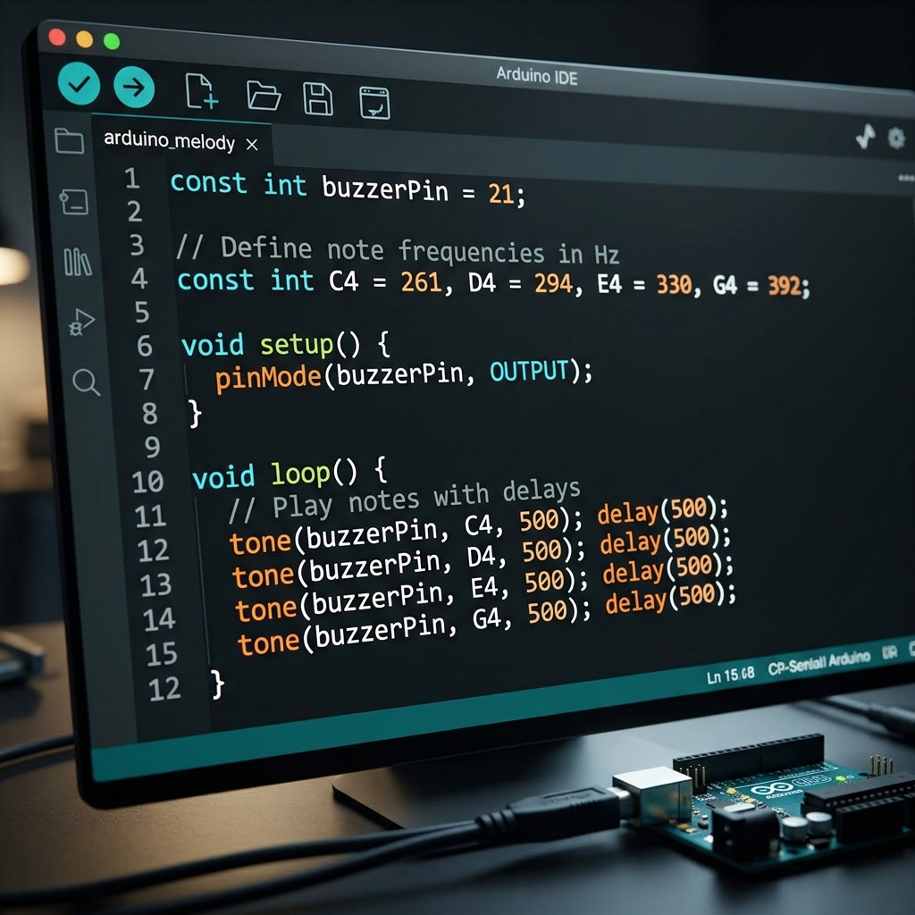 Код с мелодией в Arduino IDE