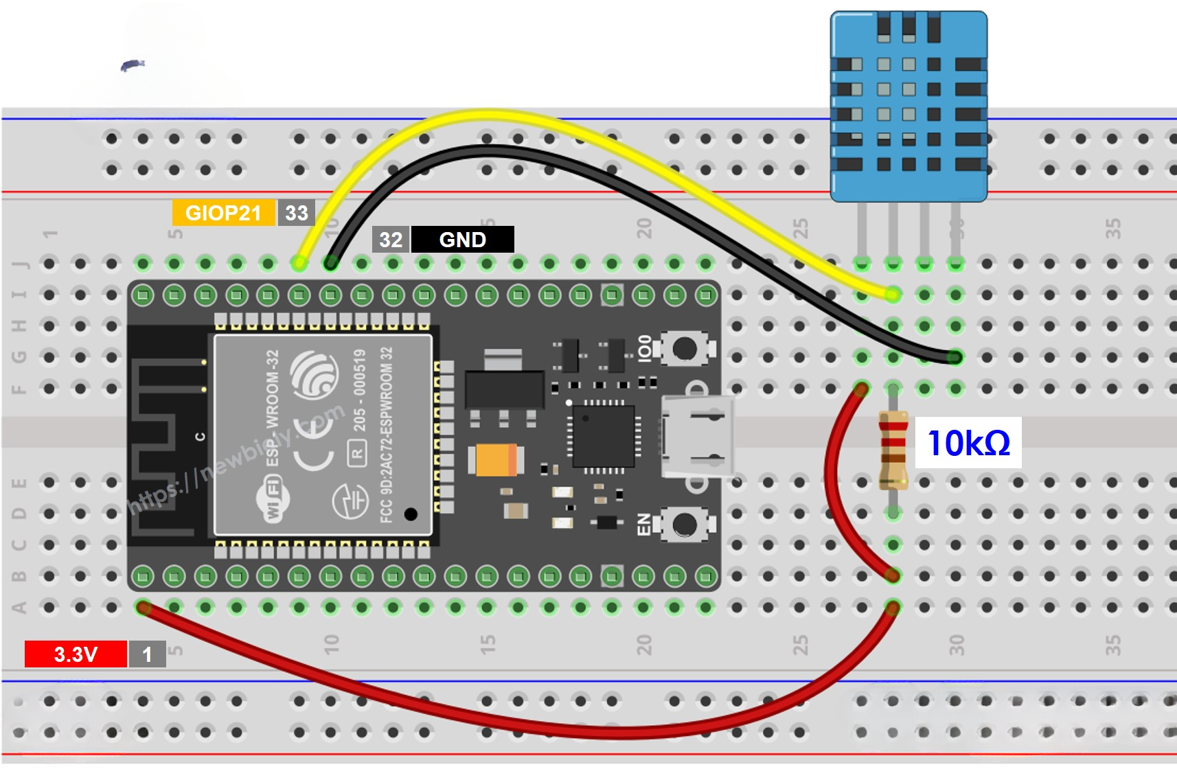 Схема подключения датчика DHT к ESP32