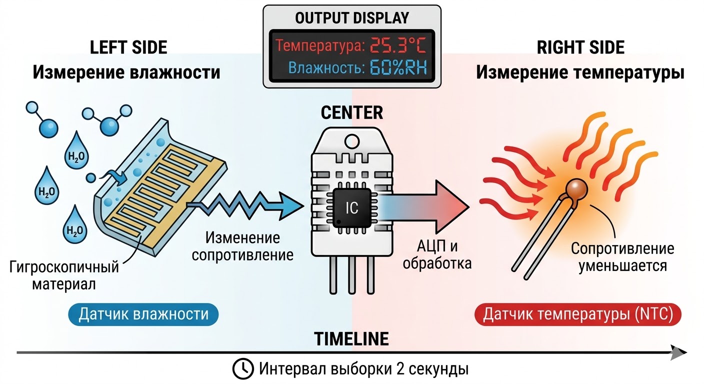 Принцип измерения температуры и влажности