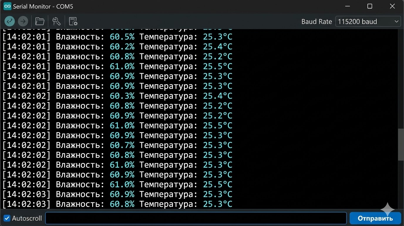 Данные с датчика в мониторе порта