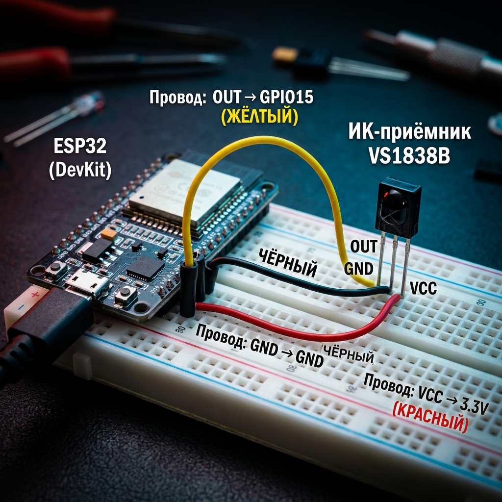 Схема подключения ИК-приёмника VS1838B к ESP32