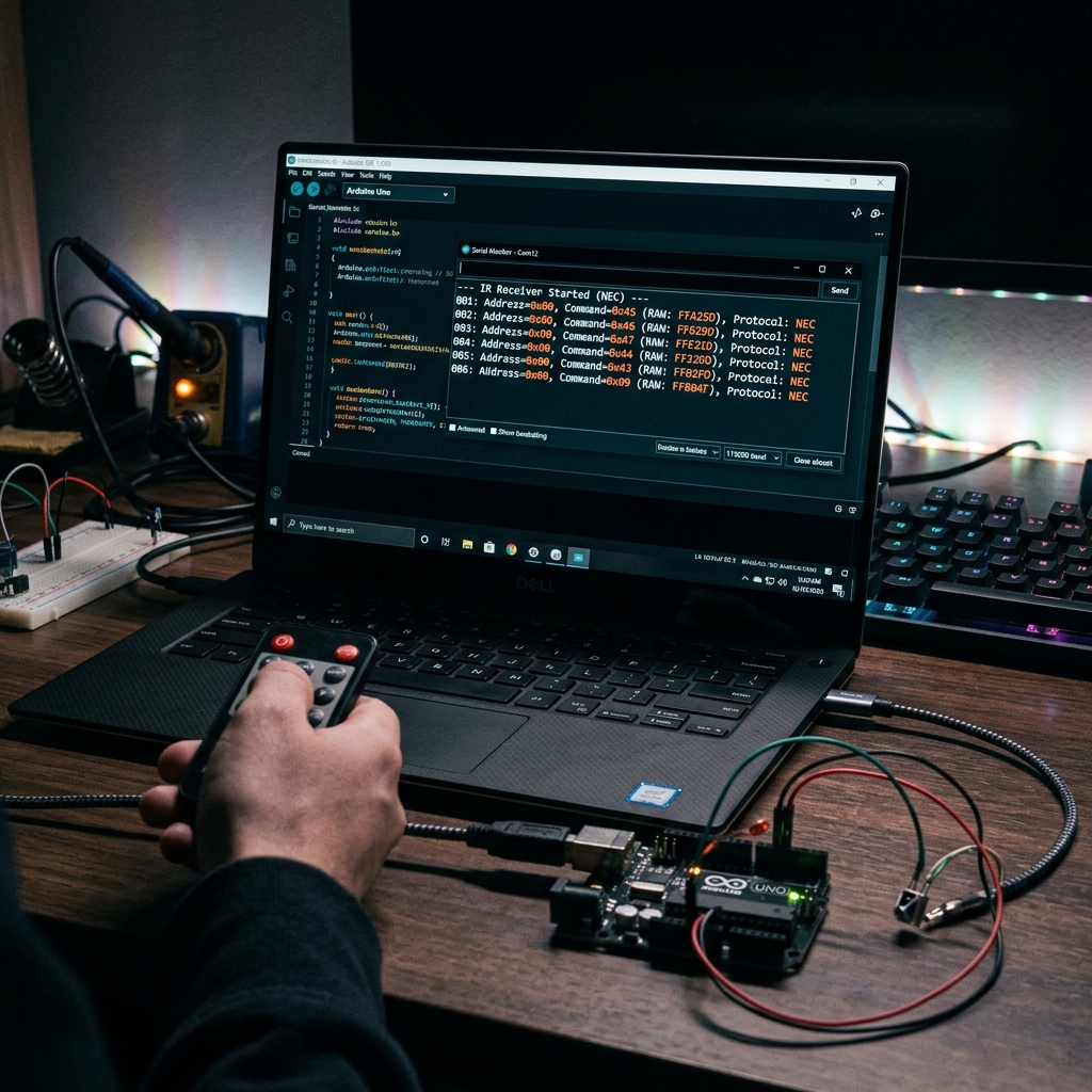 Serial Monitor: вывод протокола, адреса и команды при нажатии кнопок пульта