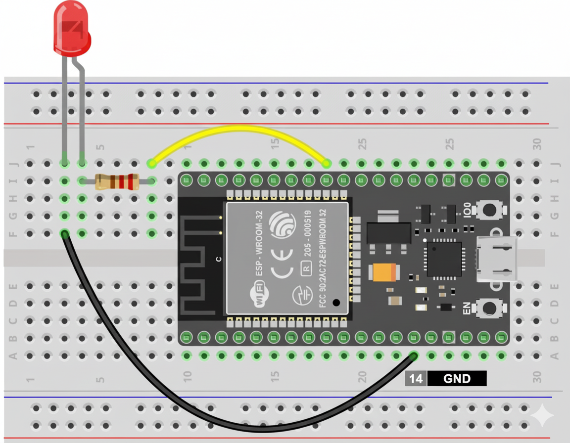 Схема подключения светодиода к ESP32
