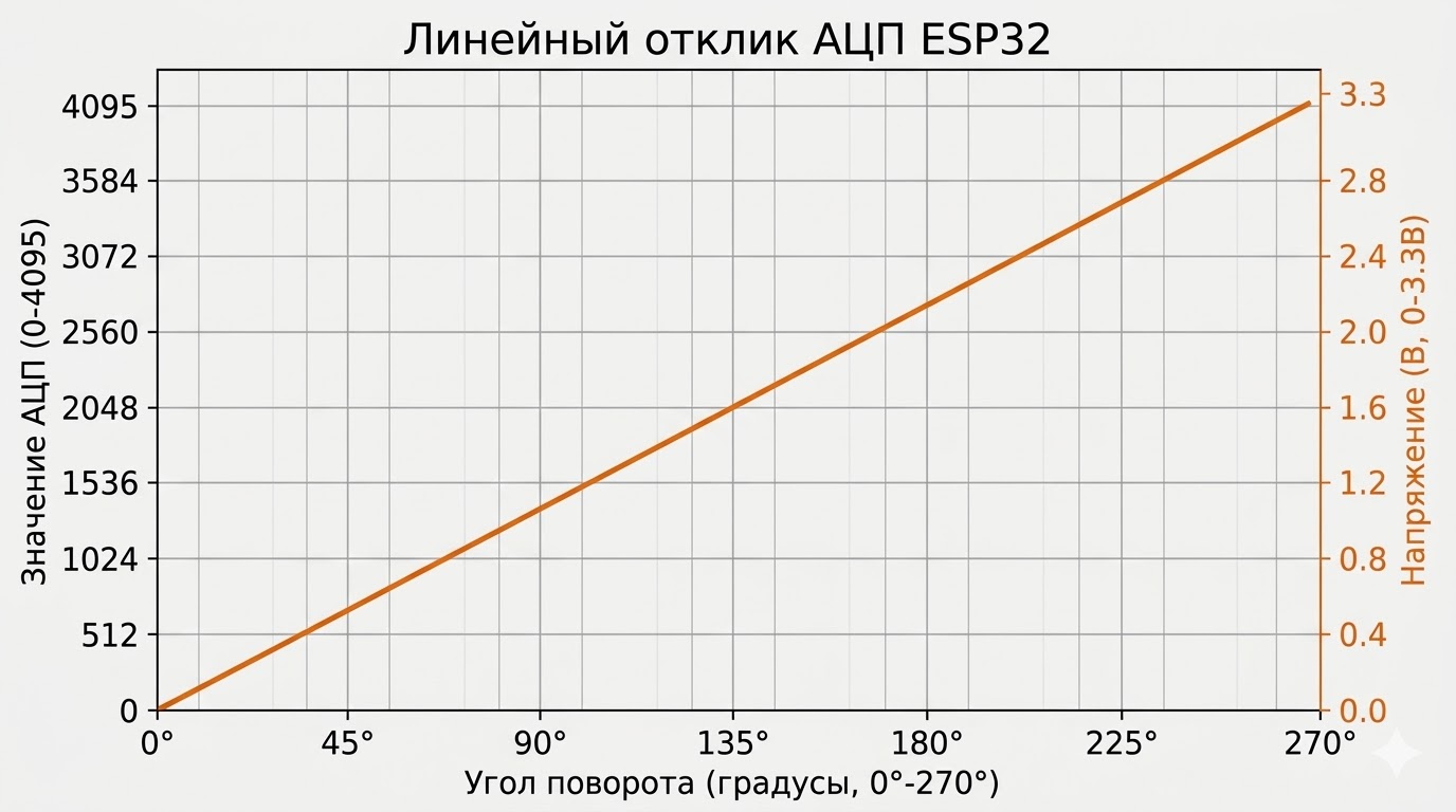 График зависимости напряжения от значения ADC