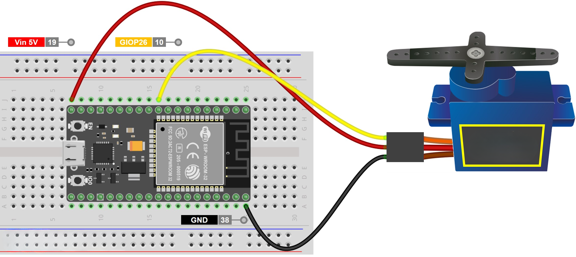 Схема подключения сервопривода к ESP32