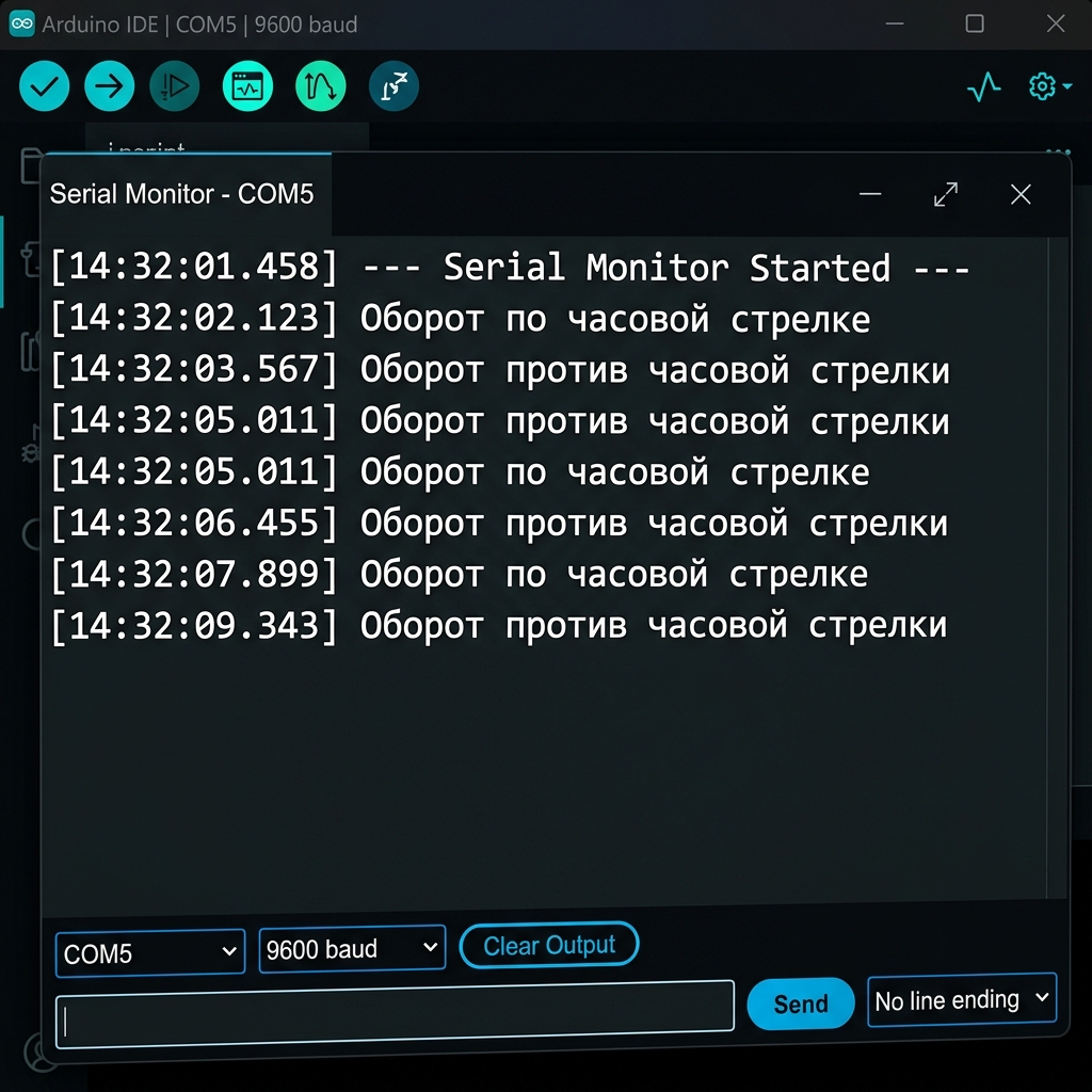 Serial Monitor: вывод углов поворота шагового двигателя