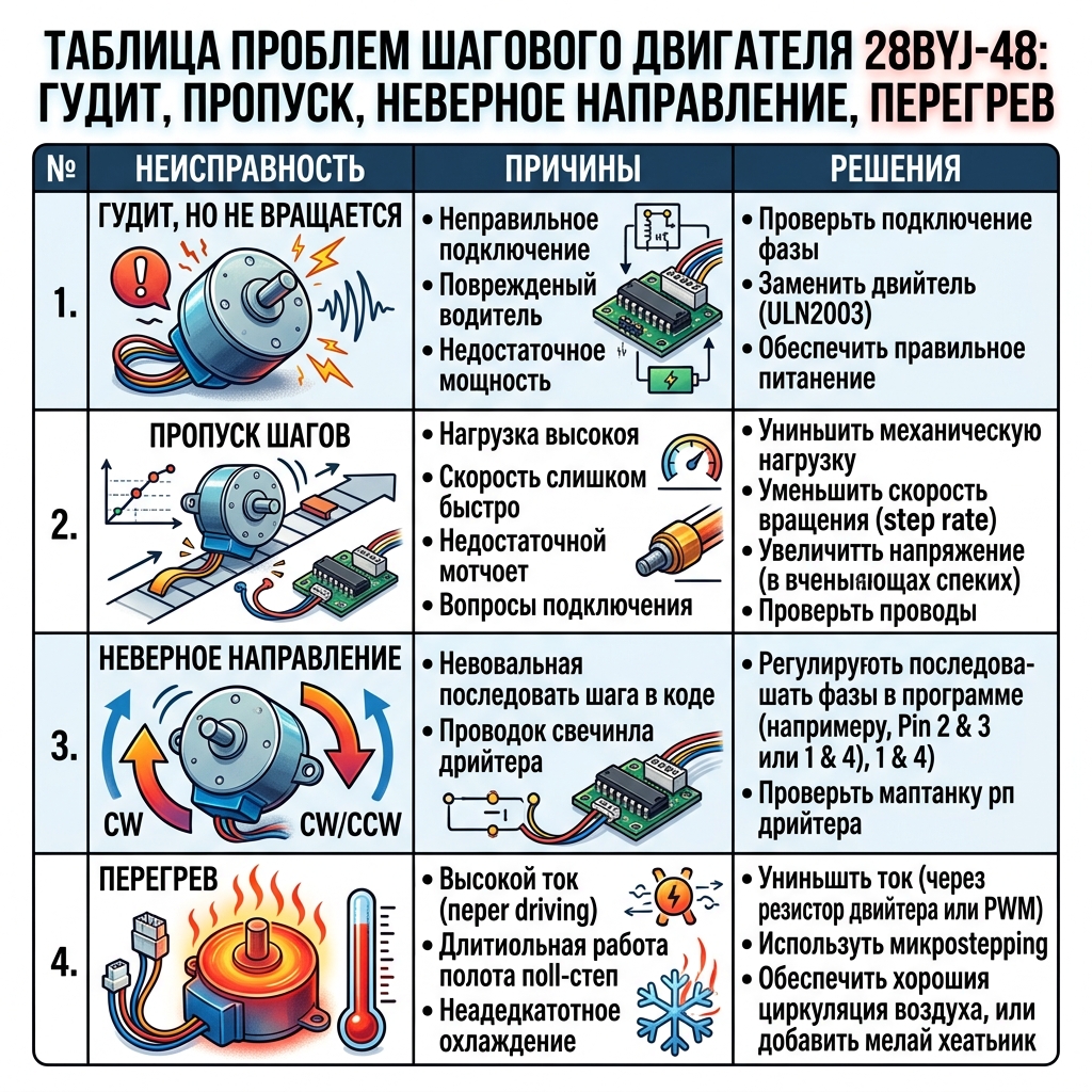 Типичные проблемы при работе с шаговым двигателем 28BYJ-48