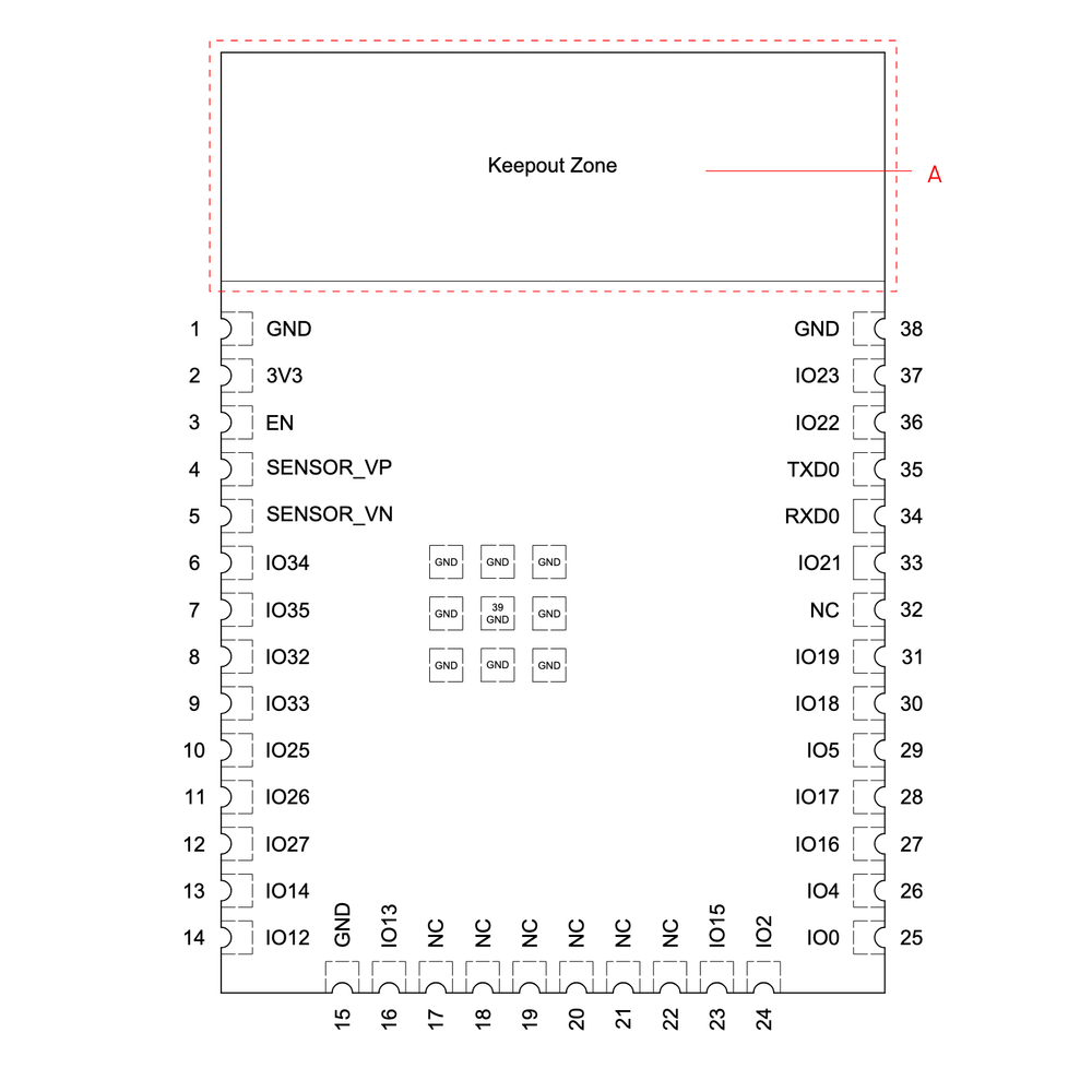 Схема распиновки ESP32-WROOM-32E