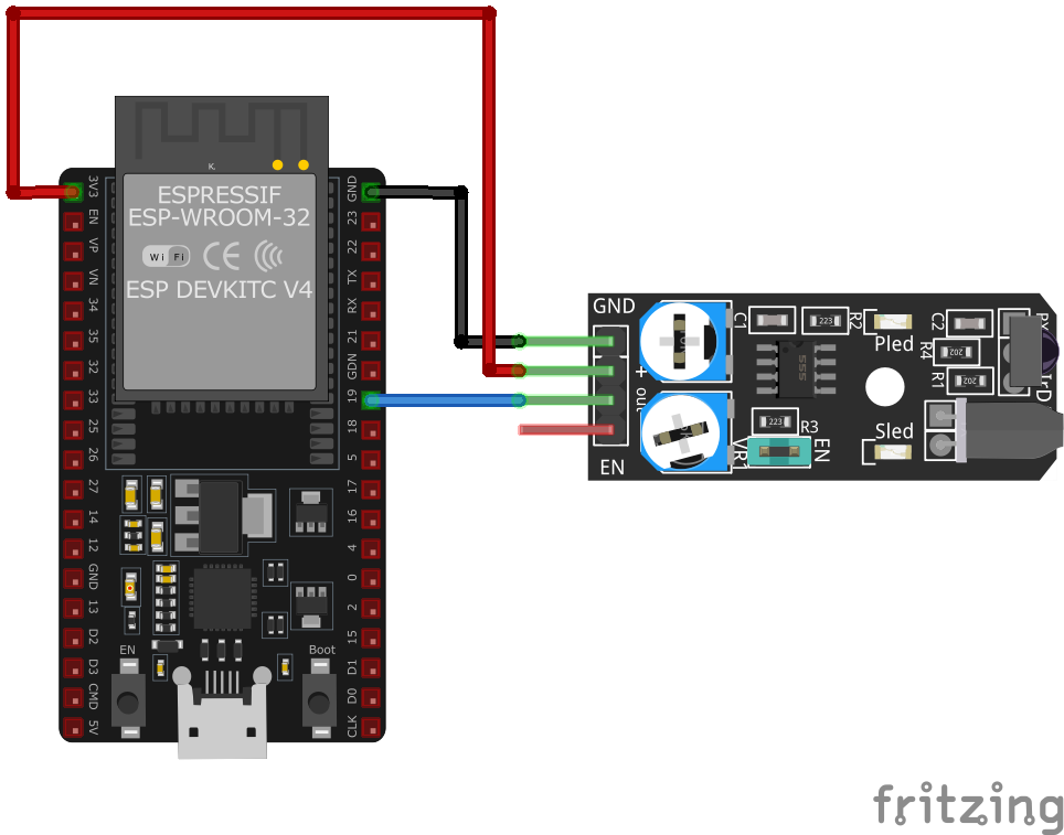 Схема подключения KY-032 к ESP32
